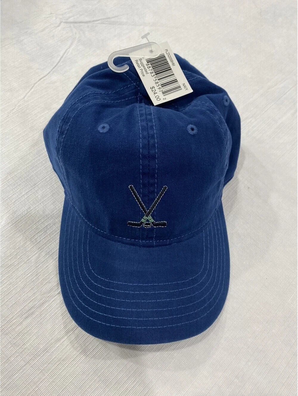Hockey Hat With Sticks And Puck Logo Baseball Cap Hat, Navy, One Size NWT